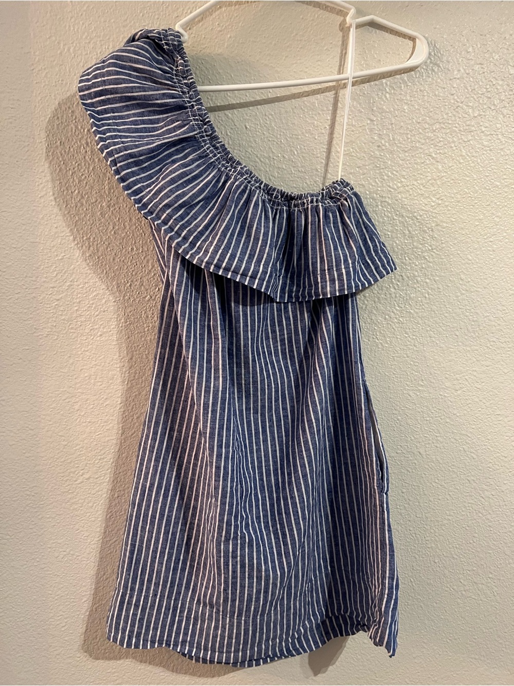 Madewell Blue and White Striped One-Shoulder Dress - Picture 2 of 8